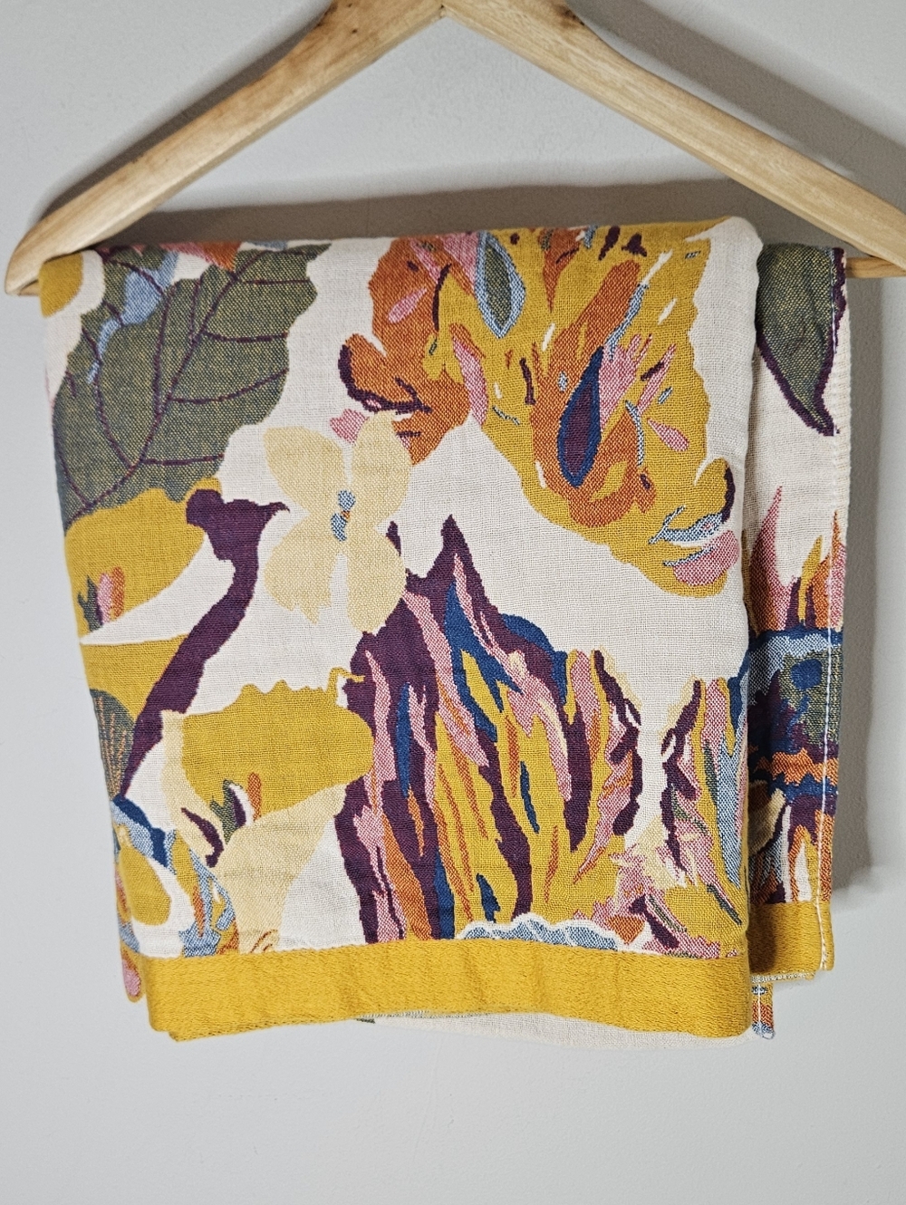 Cotton Gauze Throw Blanket Butterfly Hummingbird Yellow Blue 4 Ply 50×60"